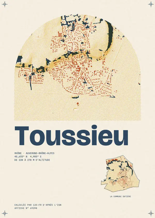 Affiche de Toussieu, calculée par 123-fr d'après l'IGN