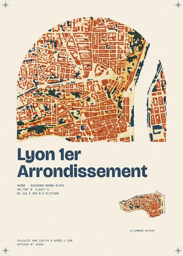 Affiche de Lyon 1er Arrondissement, calculée par 123-fr d'après l'IGN