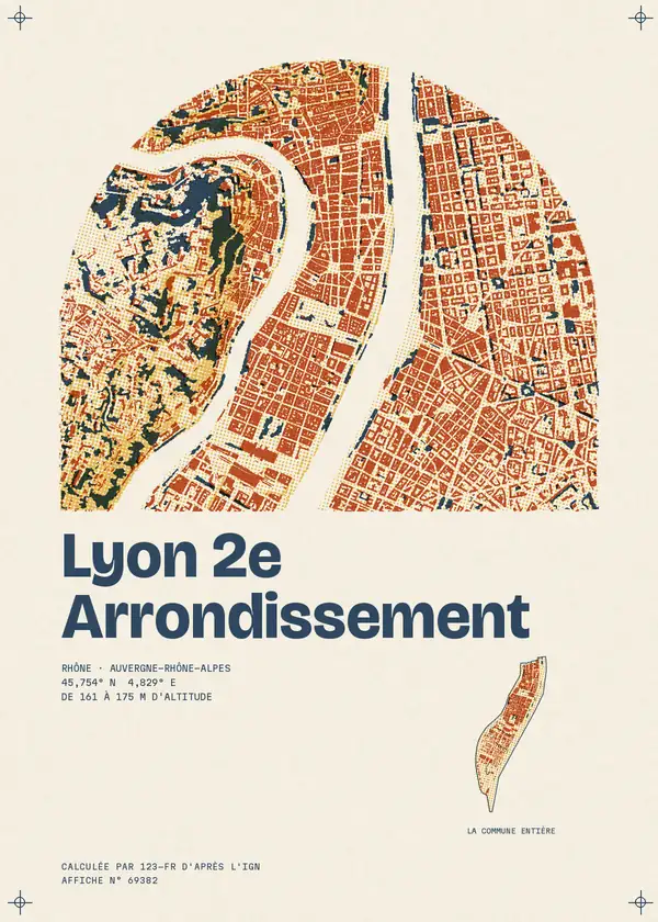 Affiche de Lyon 2e Arrondissement, calculée par 123-fr d'après l'IGN