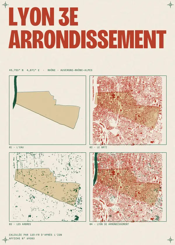 Affiche de Lyon 3e Arrondissement, calculée par 123-fr d'après l'IGN