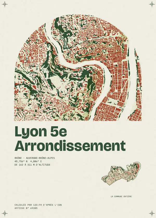 Affiche de Lyon 5e Arrondissement, calculée par 123-fr d'après l'IGN