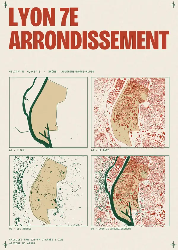 Affiche de Lyon 7e Arrondissement, calculée par 123-fr d'après l'IGN