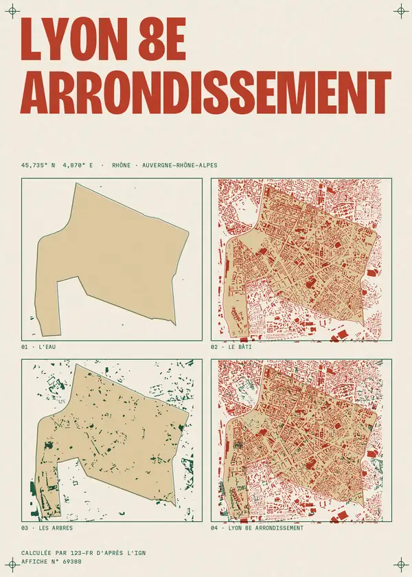 Affiche de Lyon 8e Arrondissement, calculée par 123-fr d'après l'IGN