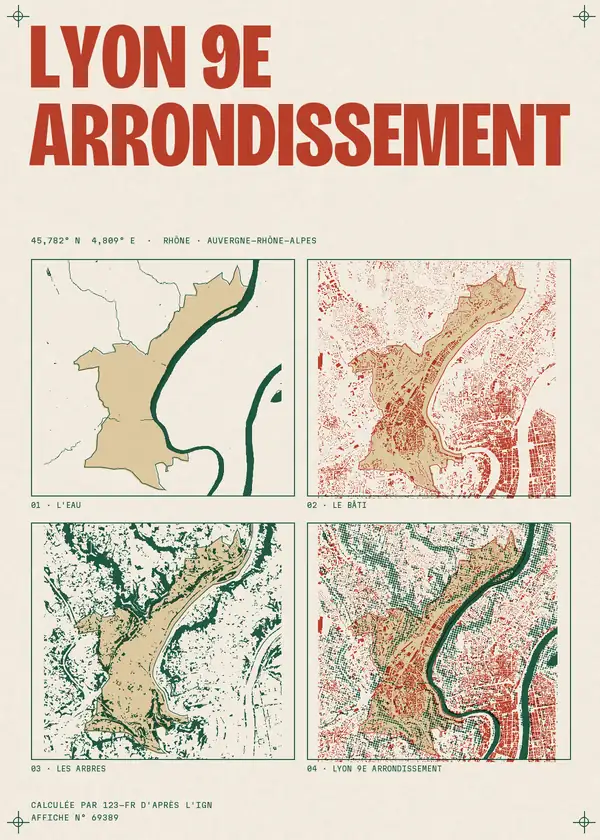 Affiche de Lyon 9e Arrondissement, calculée par 123-fr d'après l'IGN