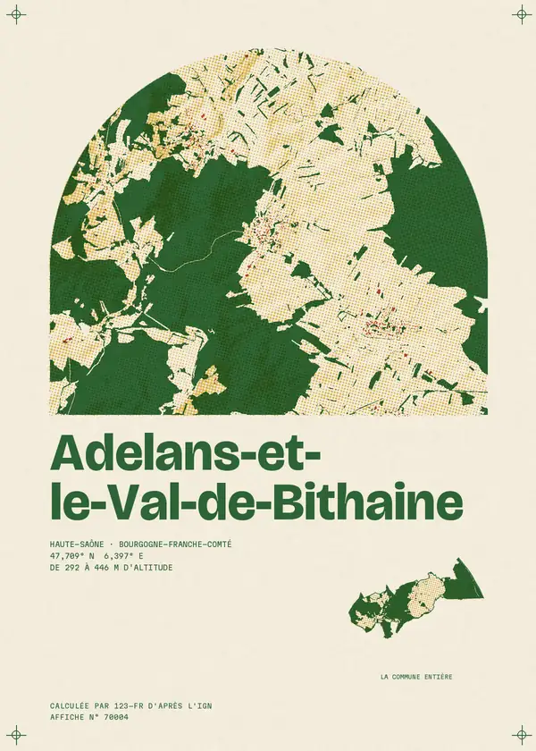 Affiche de Adelans-et-le-Val-de-Bithaine, calculée par 123-fr d'après l'IGN