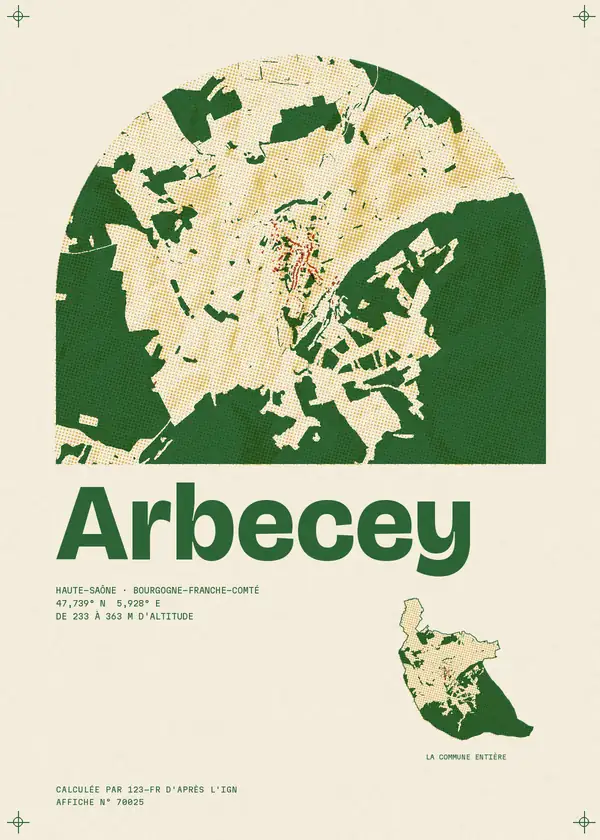Affiche de Arbecey, calculée par 123-fr d'après l'IGN