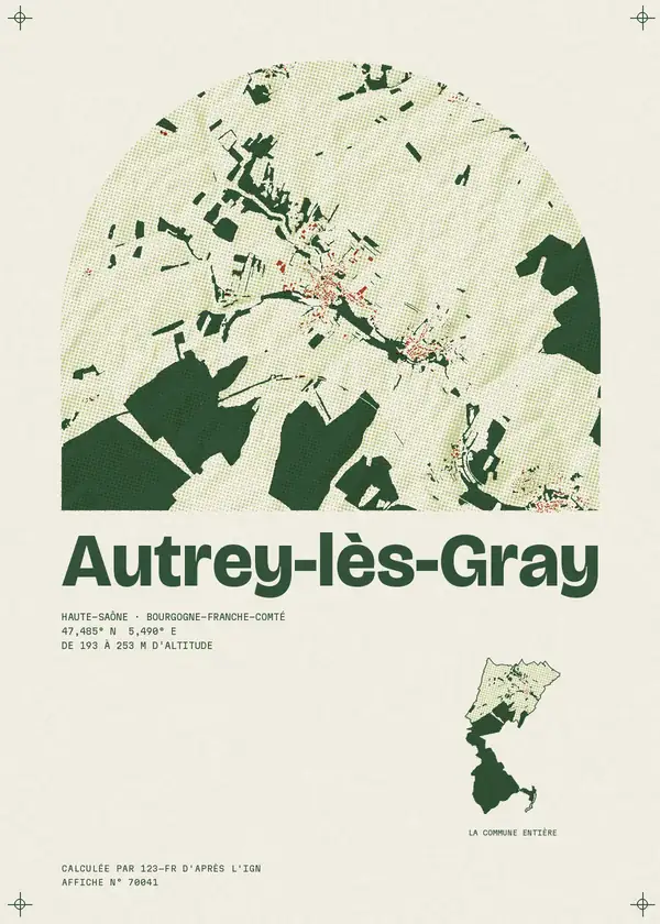 Affiche de Autrey-lès-Gray, calculée par 123-fr d'après l'IGN