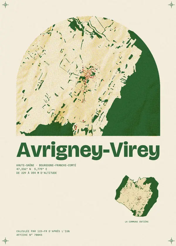 Affiche de Avrigney-Virey, calculée par 123-fr d'après l'IGN