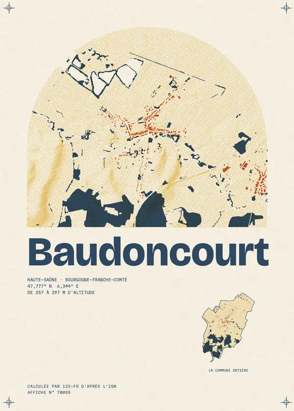 Affiche de Baudoncourt, calculée par 123-fr d'après l'IGN