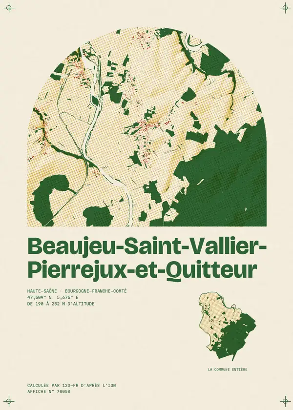 Affiche de Beaujeu-Saint-Vallier-Pierrejux-et-Quitteur, calculée par 123-fr d'après l'IGN