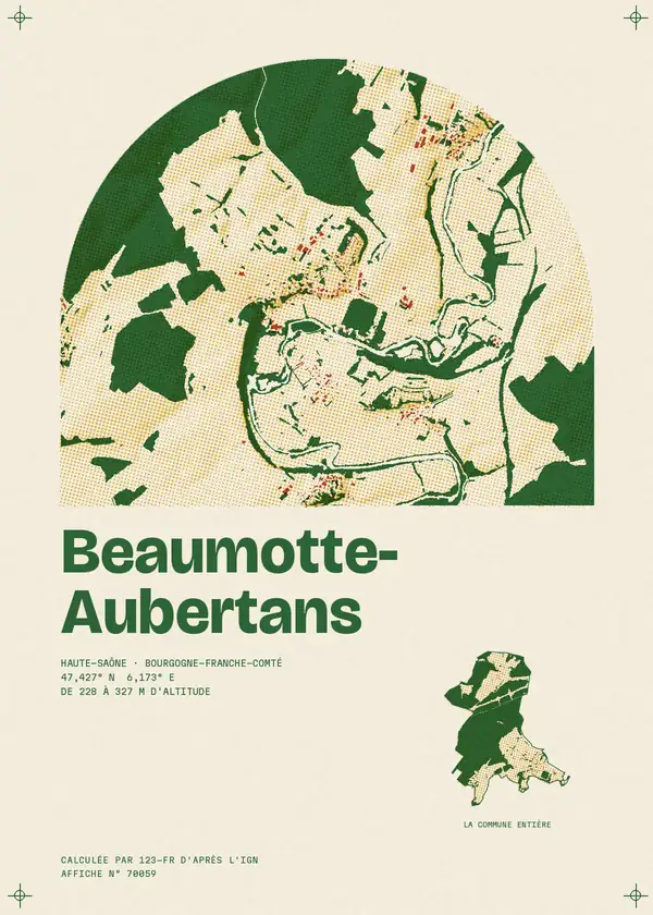 Affiche de Beaumotte-Aubertans, calculée par 123-fr d'après l'IGN