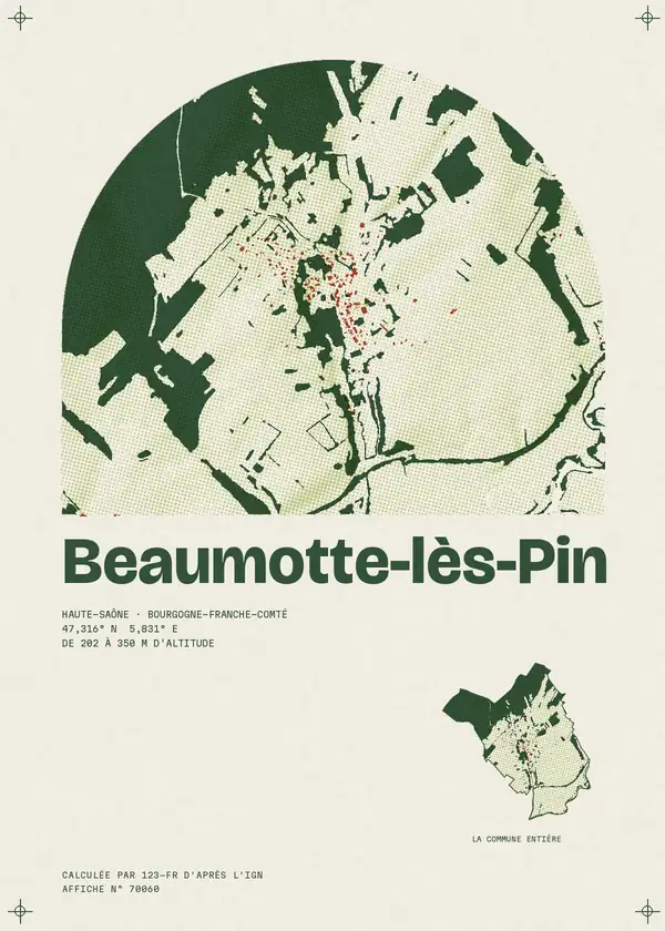 Affiche de Beaumotte-lès-Pin, calculée par 123-fr d'après l'IGN