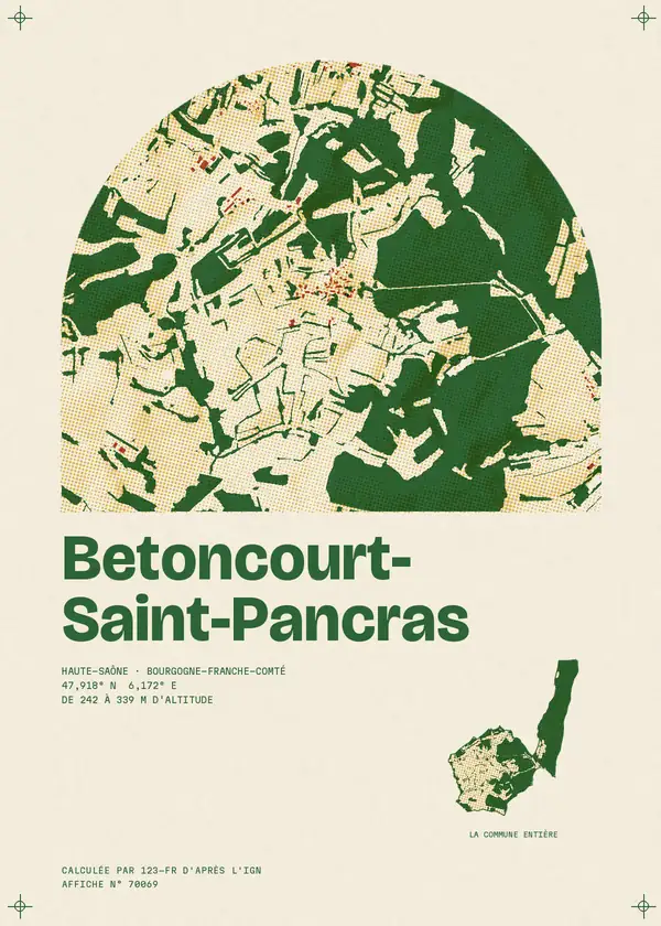 Affiche de Betoncourt-Saint-Pancras, calculée d'après l'IGN