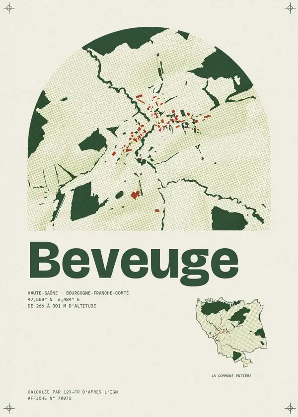Affiche de Beveuge, calculée par 123-fr d'après l'IGN