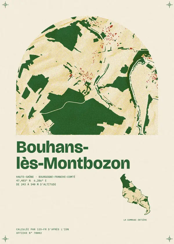 Affiche de Bouhans-lès-Montbozon, calculée par 123-fr d'après l'IGN