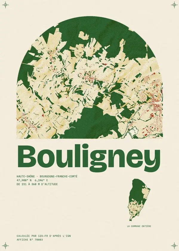 Affiche de Bouligney, calculée par 123-fr d'après l'IGN