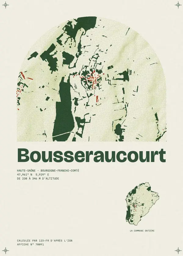 Affiche de Bousseraucourt, calculée par 123-fr d'après l'IGN