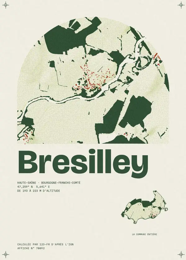 Affiche de Bresilley, calculée par 123-fr d'après l'IGN