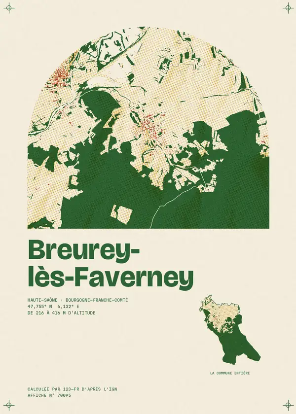 Affiche de Breurey-lès-Faverney, calculée d'après l'IGN
