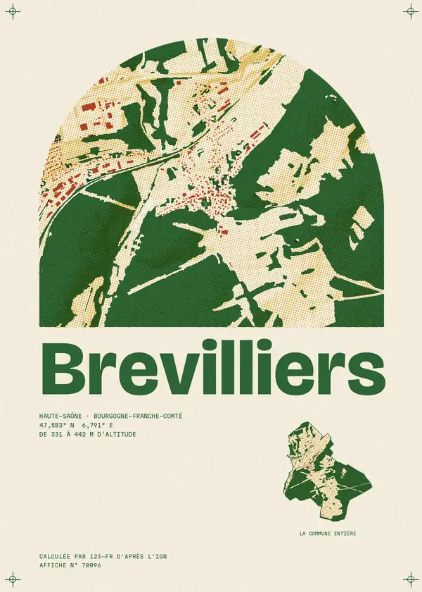 Affiche de Brevilliers, calculée par 123-fr d'après l'IGN