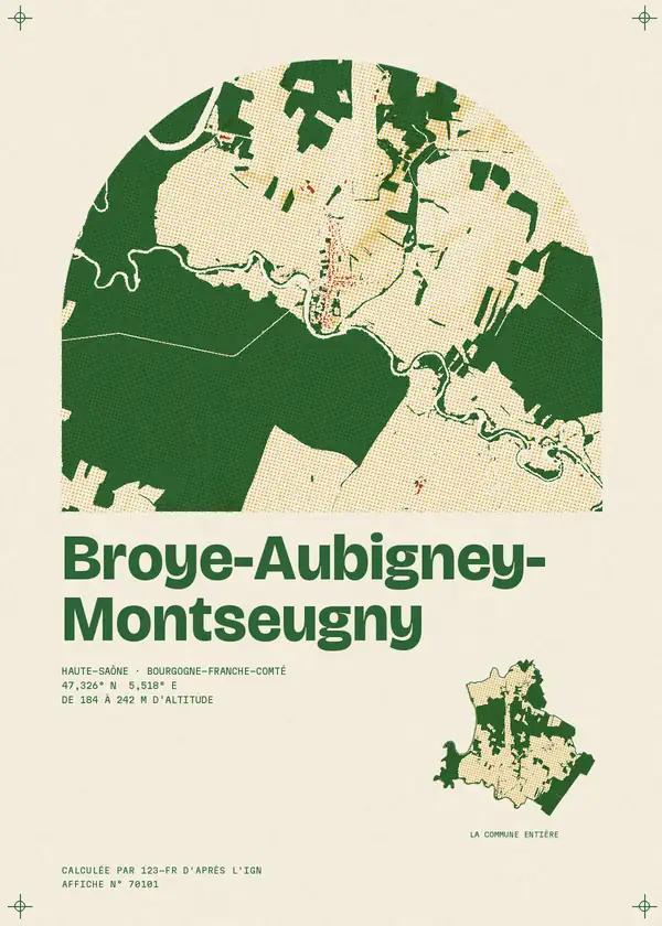 Affiche de Broye-Aubigney-Montseugny, calculée par 123-fr d'après l'IGN