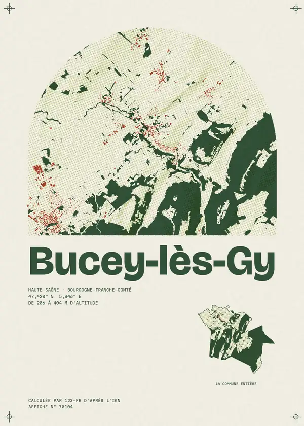 Affiche de Bucey-lès-Gy, calculée par 123-fr d'après l'IGN