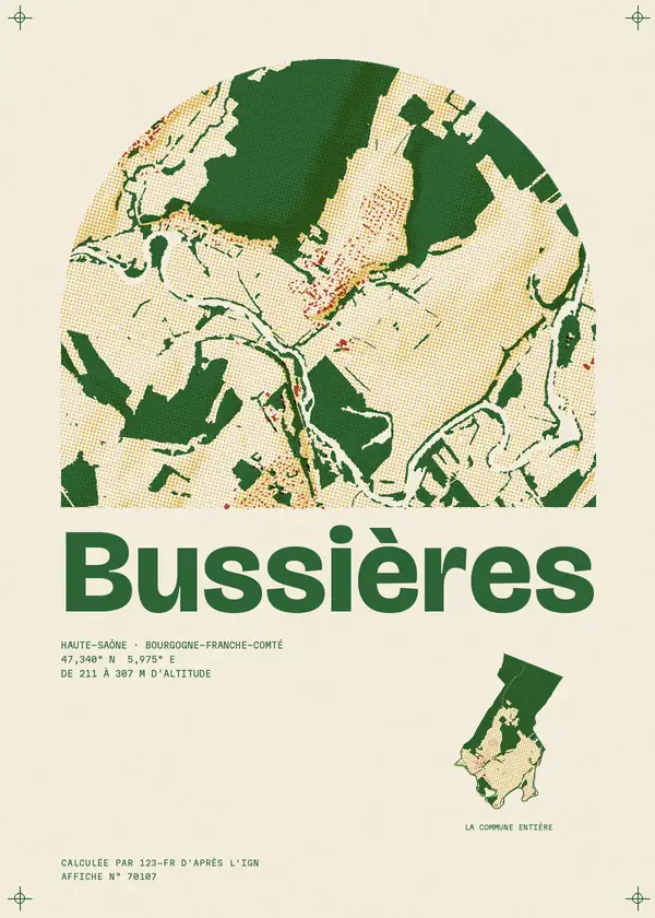 Affiche de Bussières, calculée par 123-fr d'après l'IGN
