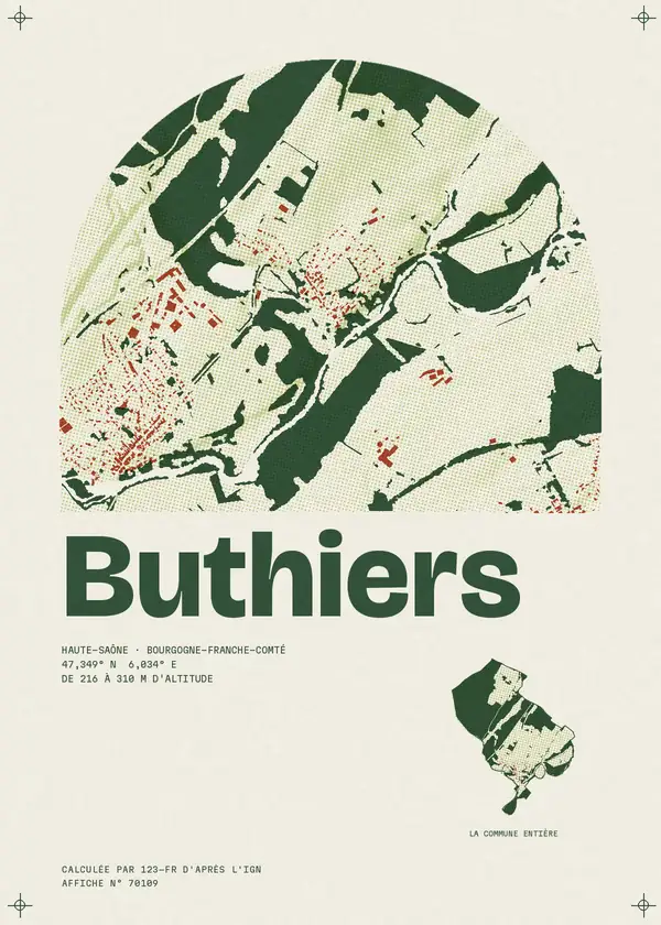 Affiche de Buthiers, calculée par 123-fr d'après l'IGN