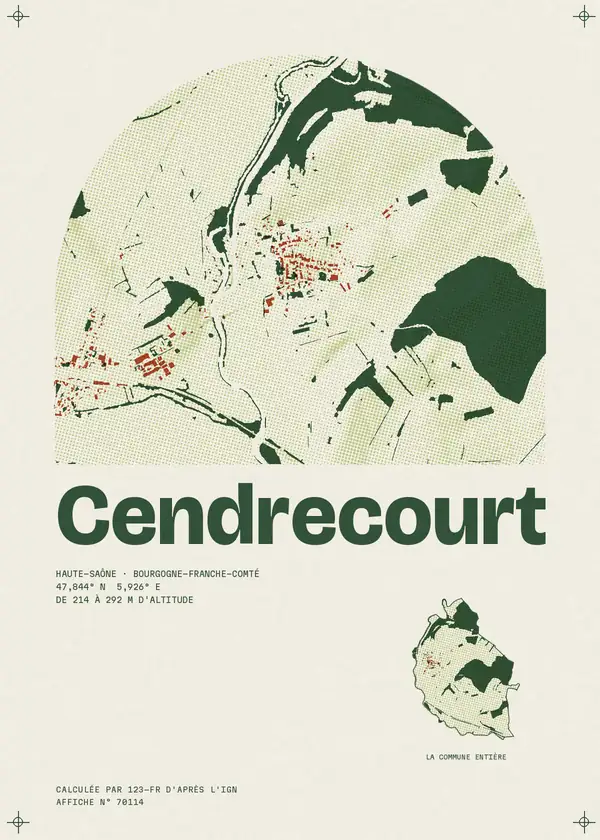 Affiche de Cendrecourt, calculée par 123-fr d'après l'IGN