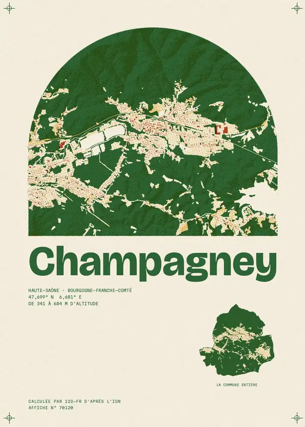 Affiche de Champagney, calculée par 123-fr d'après l'IGN