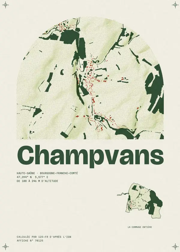 Affiche de Champvans, calculée par 123-fr d'après l'IGN
