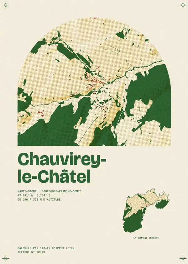 Affiche de Chauvirey-le-Châtel, calculée par 123-fr d'après l'IGN