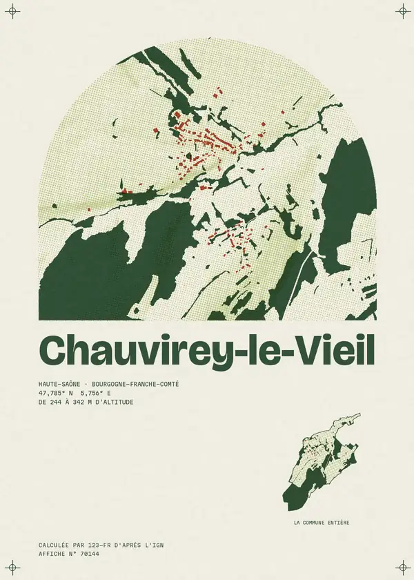 Affiche de Chauvirey-le-Vieil, calculée par 123-fr d'après l'IGN