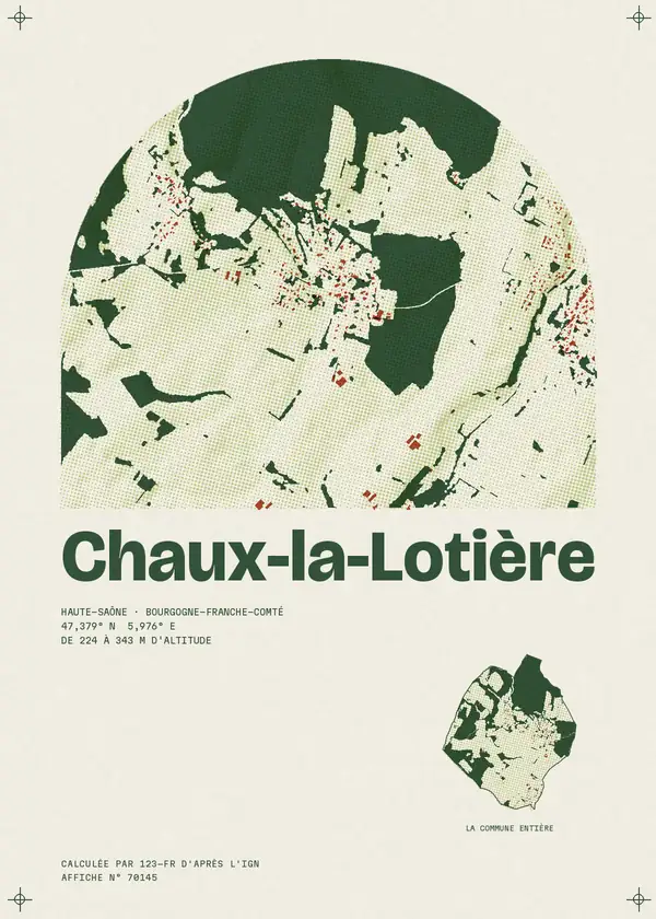 Affiche de Chaux-la-Lotière, calculée par 123-fr d'après l'IGN