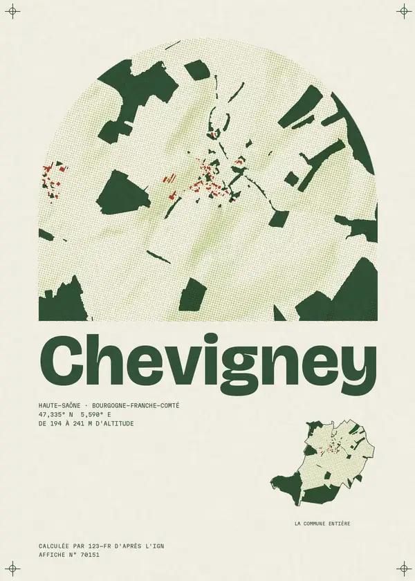 Affiche de Chevigney, calculée par 123-fr d'après l'IGN