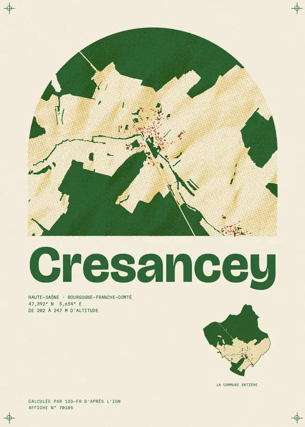 Affiche de Cresancey, calculée par 123-fr d'après l'IGN