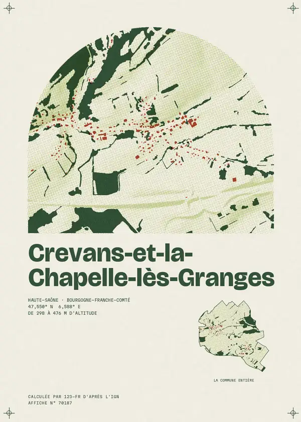 Affiche de Crevans-et-la-Chapelle-lès-Granges, calculée par 123-fr d'après l'IGN