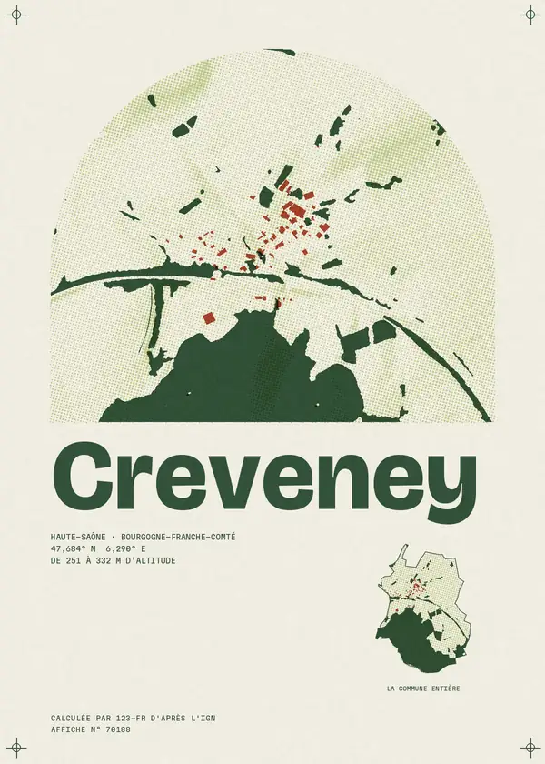 Affiche de Creveney, calculée par 123-fr d'après l'IGN
