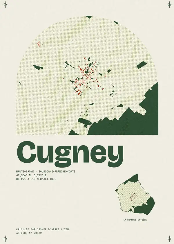 Affiche de Cugney, calculée par 123-fr d'après l'IGN