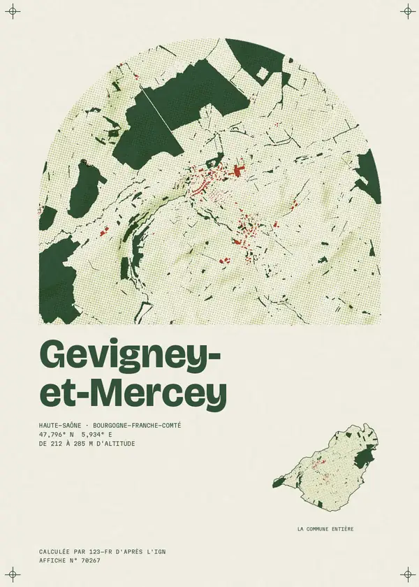Affiche de Gevigney-et-Mercey, calculée par 123-fr d'après l'IGN