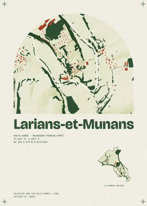Affiche de Larians-et-Munans, calculée par 123-fr d'après l'IGN