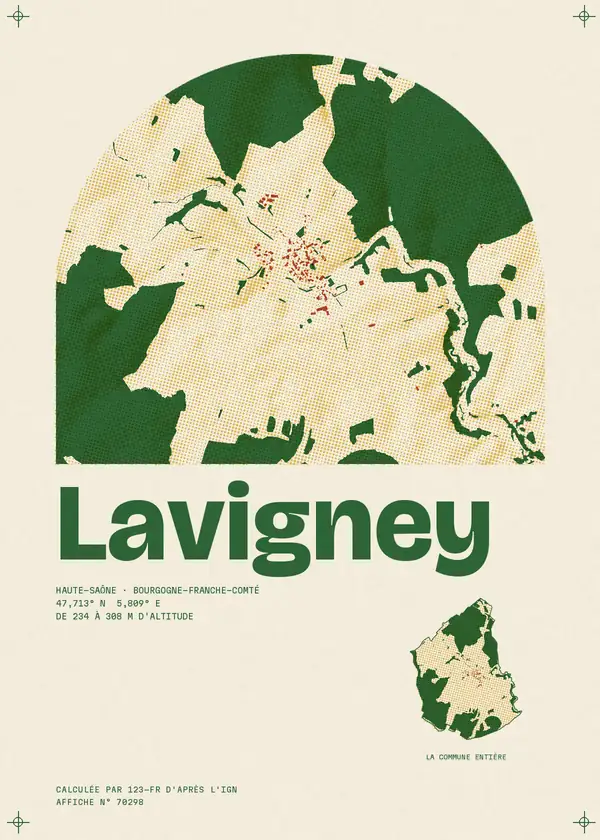 Affiche de Lavigney, calculée par 123-fr d'après l'IGN