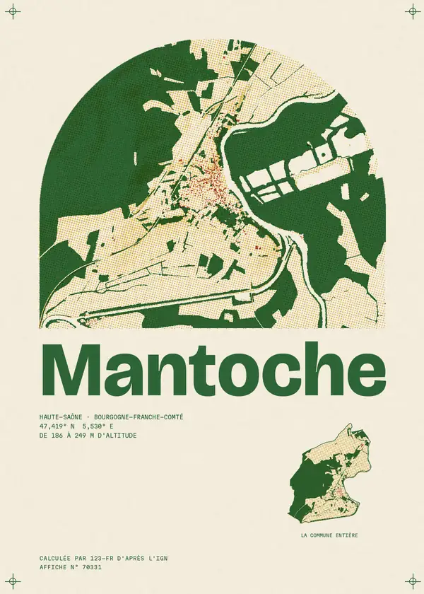 Affiche de Mantoche, calculée par 123-fr d'après l'IGN