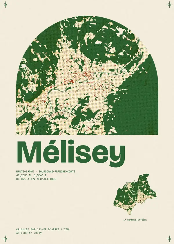 Affiche de Mélisey, calculée par 123-fr d'après l'IGN
