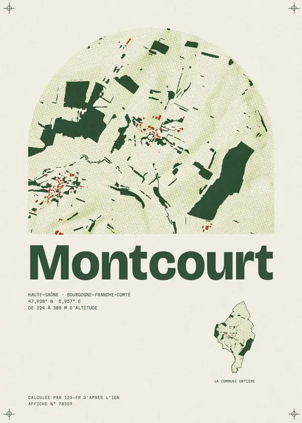 Affiche de Montcourt, calculée par 123-fr d'après l'IGN