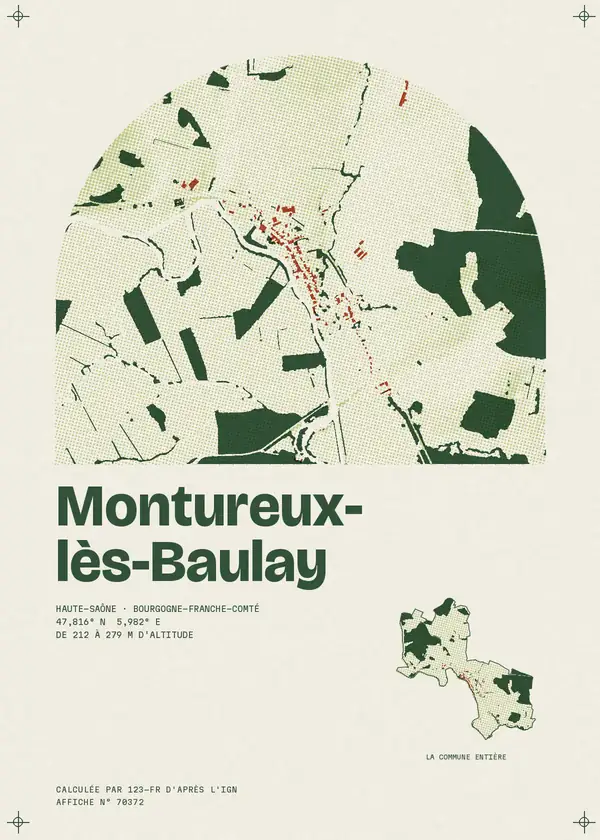 Affiche de Montureux-lès-Baulay, calculée par 123-fr d'après l'IGN