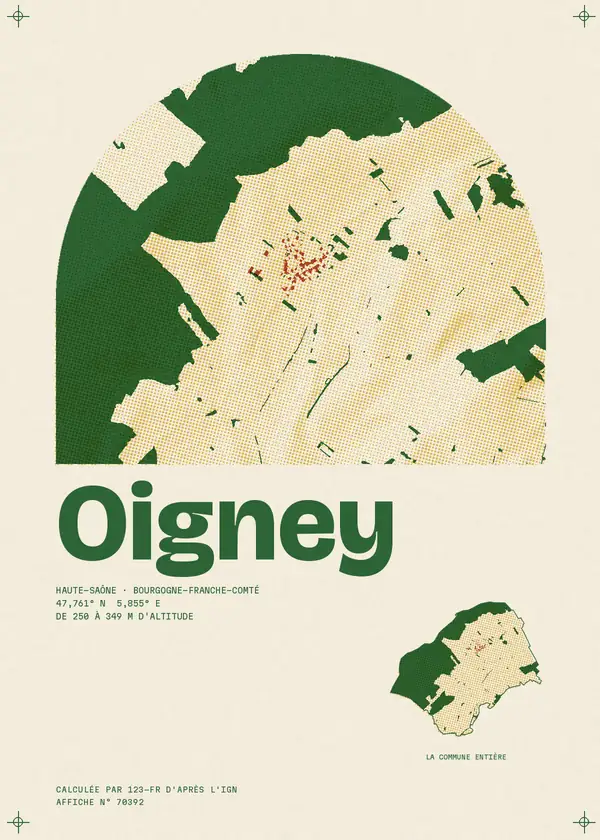 Affiche de Oigney, calculée par 123-fr d'après l'IGN