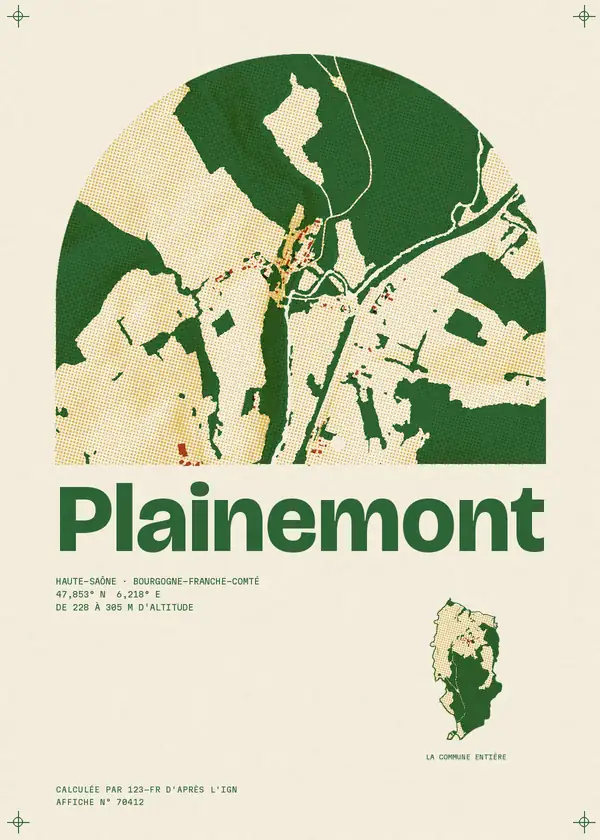 Affiche de Plainemont, calculée par 123-fr d'après l'IGN