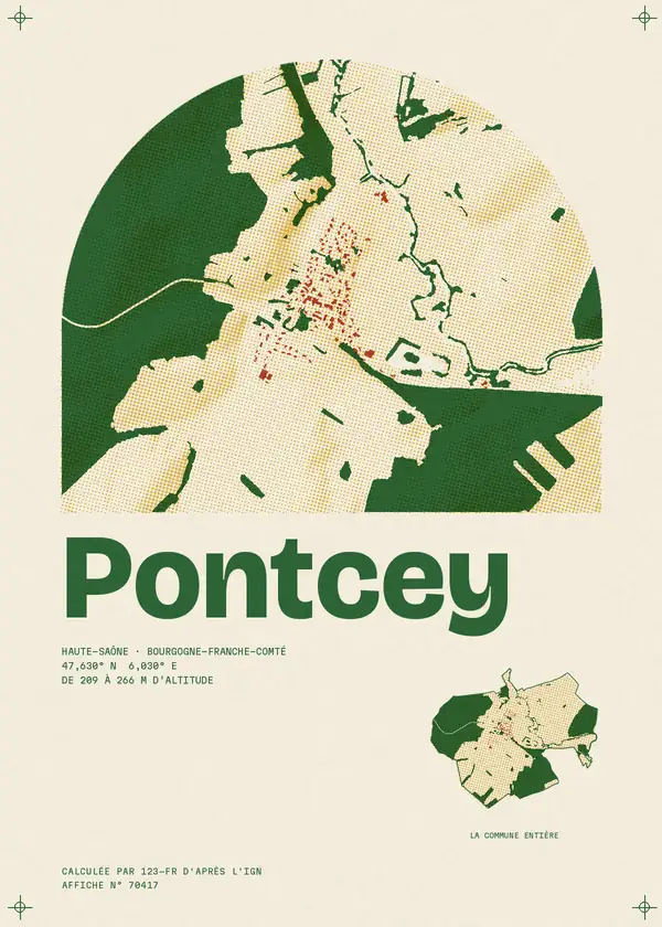Affiche de Pontcey, calculée par 123-fr d'après l'IGN