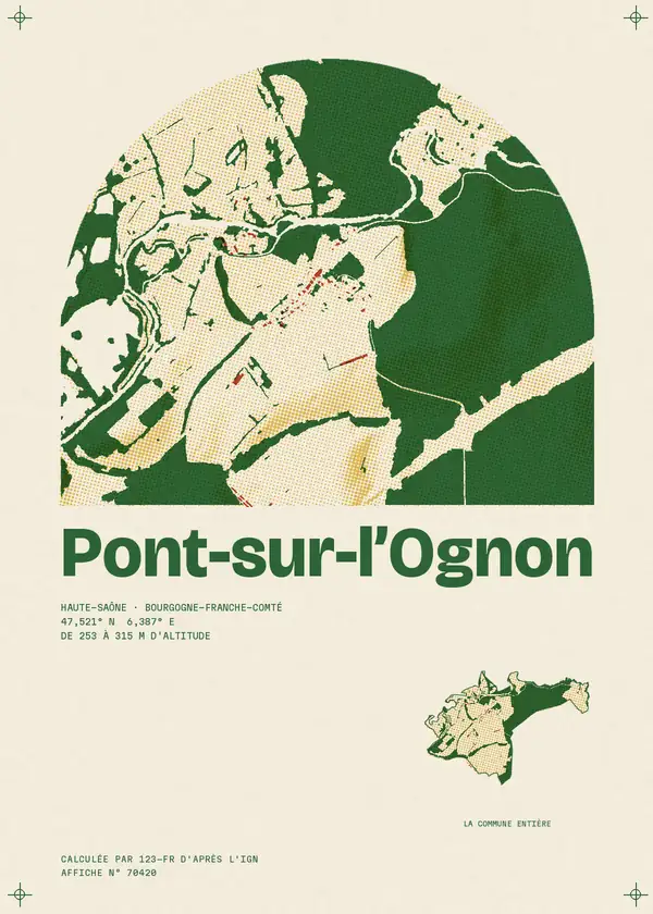 Affiche de Pont-sur-l'Ognon, calculée par 123-fr d'après l'IGN